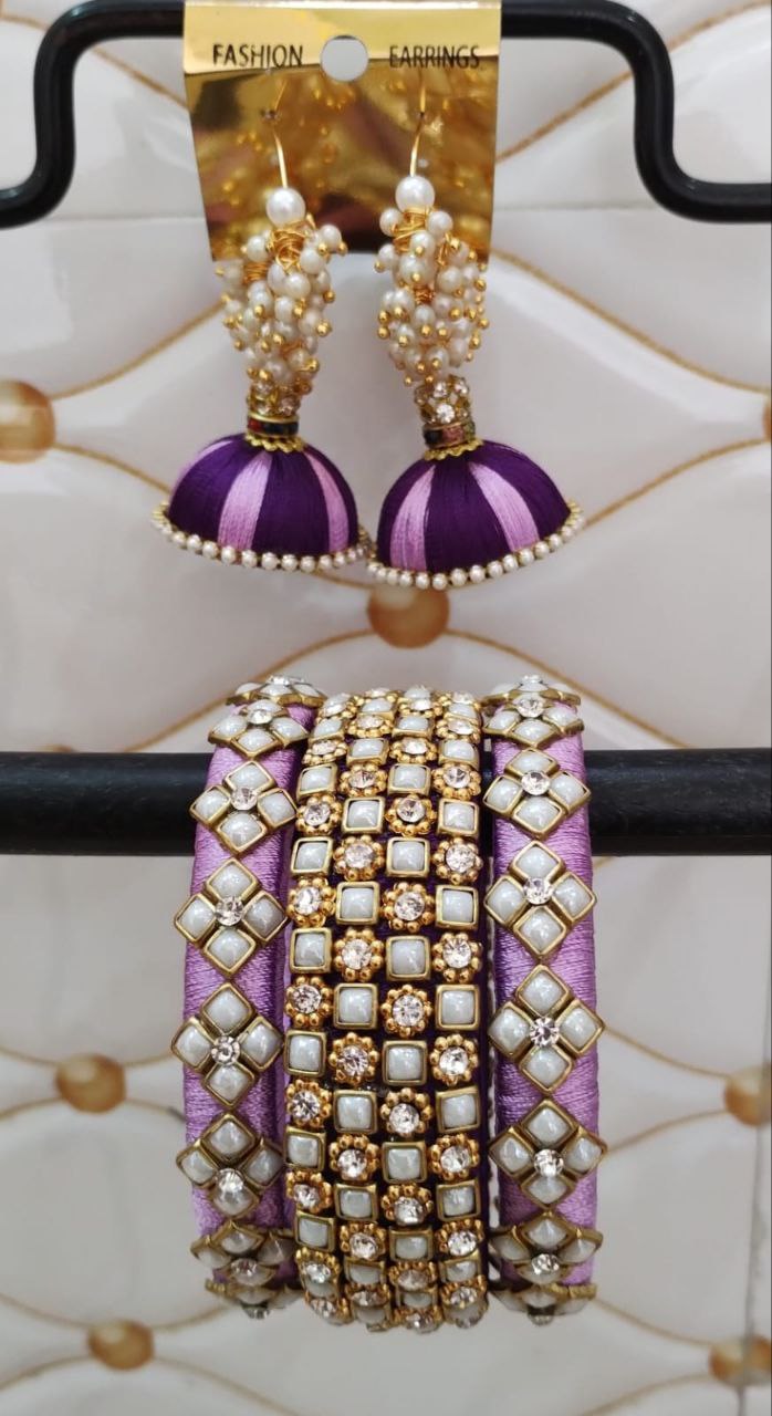 Purple, lavender thread with loreals ring earrings