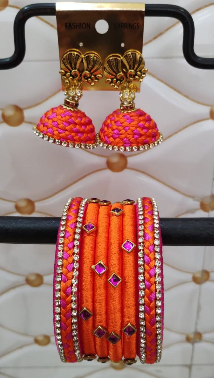 double colour bangles with stud earrings