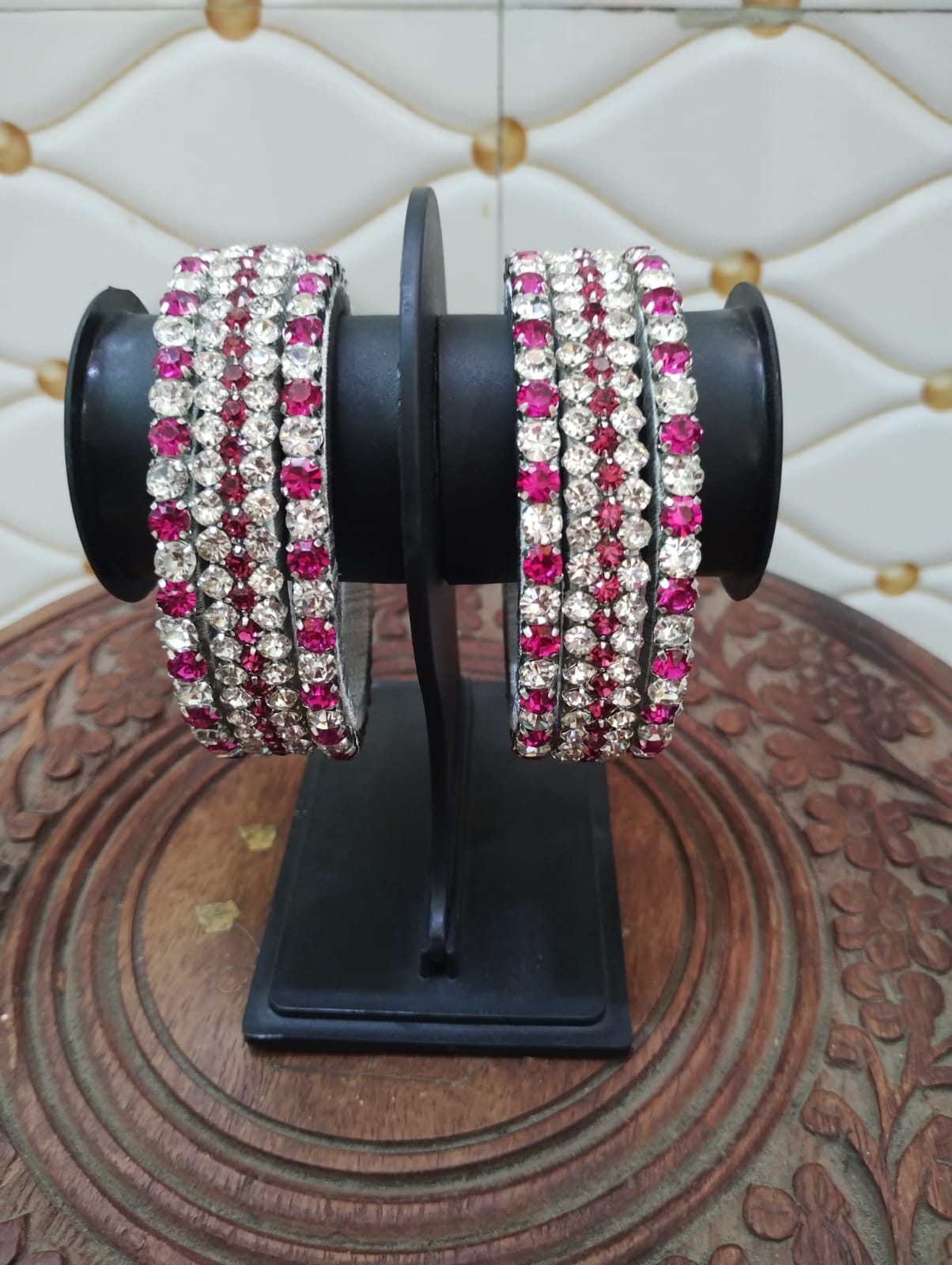 Pink with white clip stone bangles