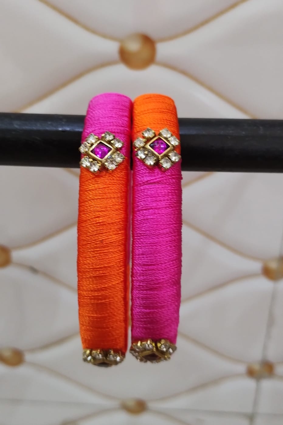 Orange with pink thread stone bangles