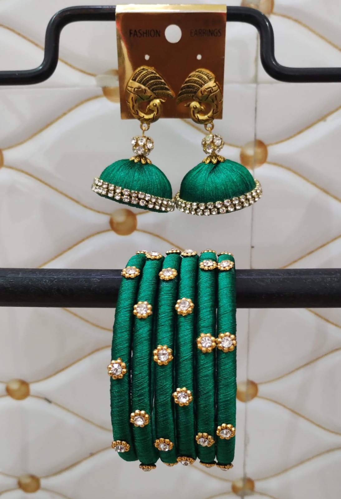 Green thread bangles with stud earring